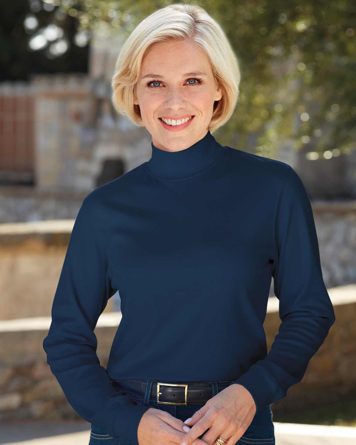 Cotton Turtle Neck Tops - Navy