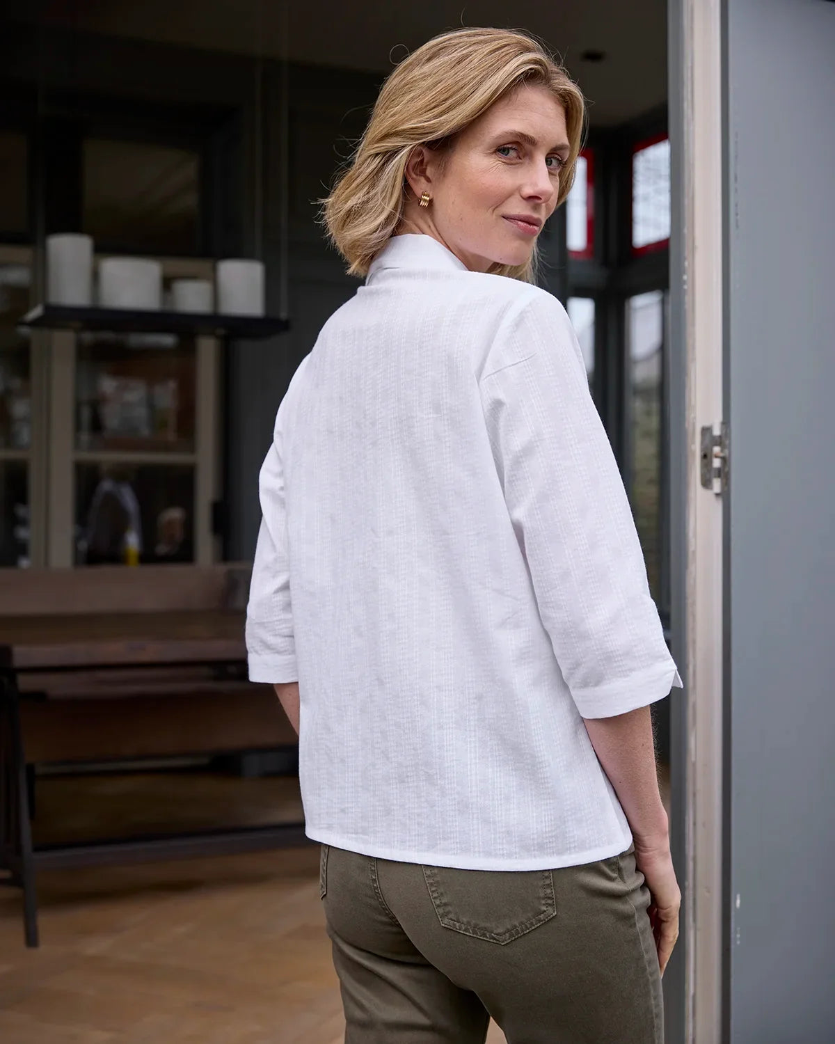 Beverley White Pure Cotton 3/4 Sleeve Blouse