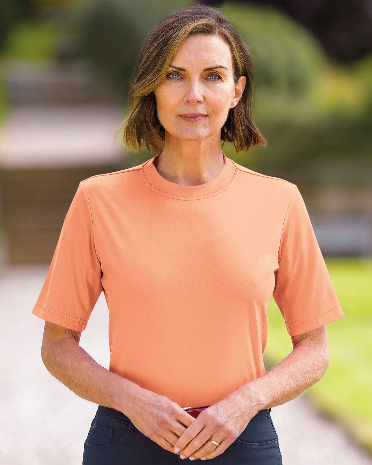 Silky Cotton Crew Neck Top - Papaya