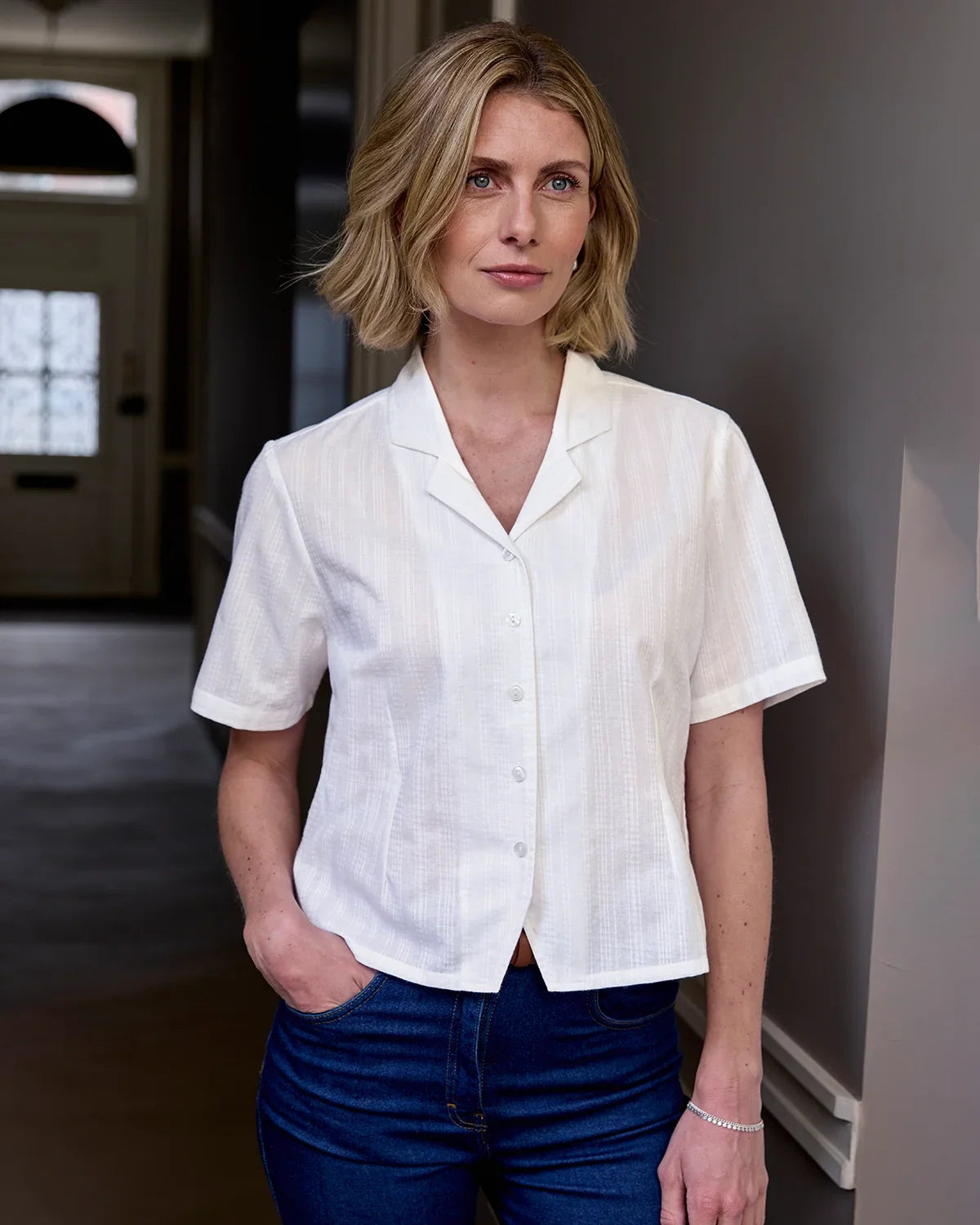 Nancy White Pure Cotton Short Sleeve Blouse