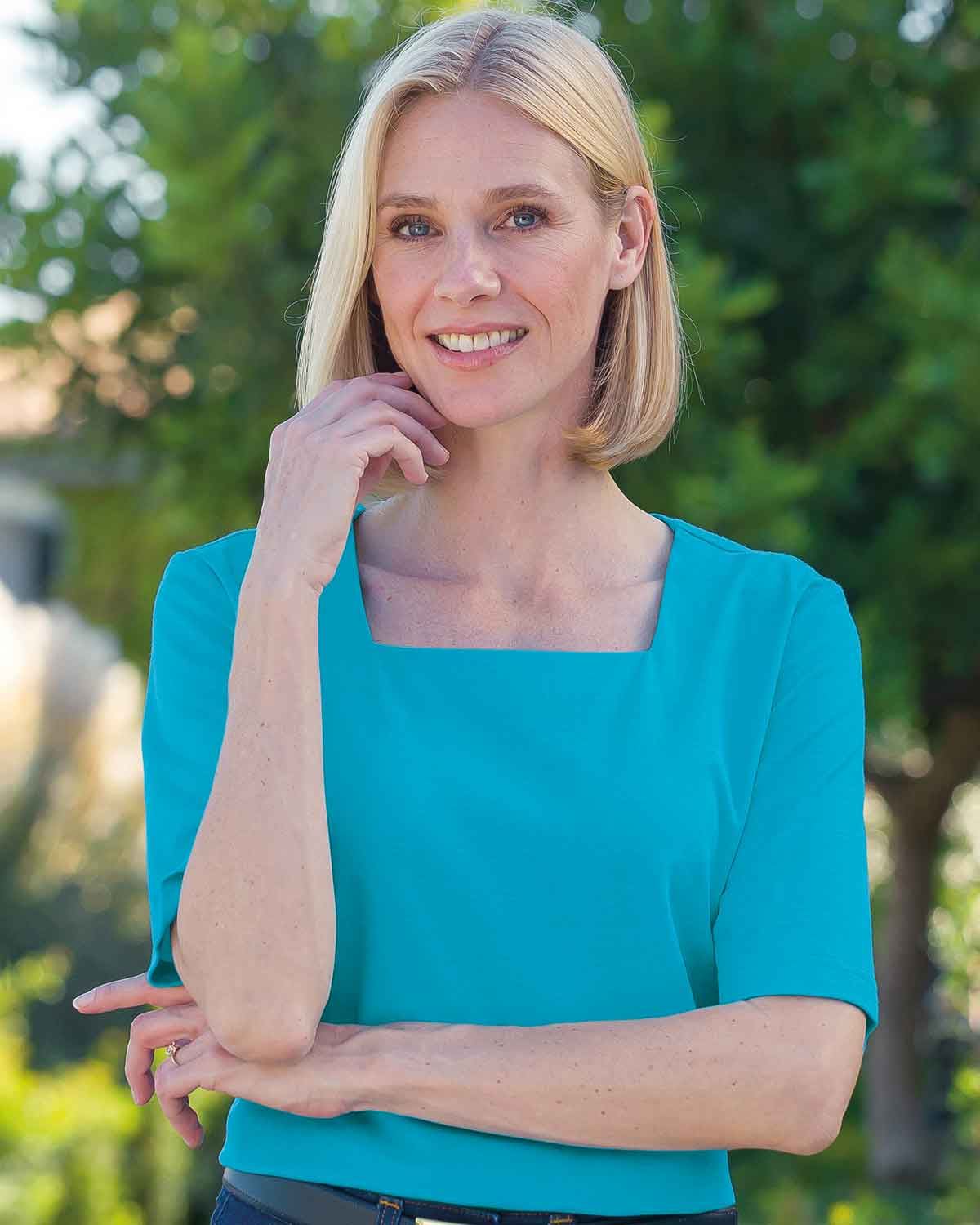 Silky Cotton Square Neck Top - Lagoon