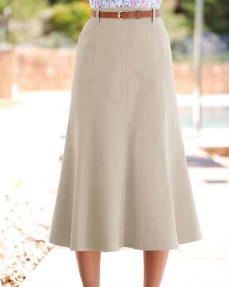 Chino Pure Cotton Twill Flared Skirt - Beige