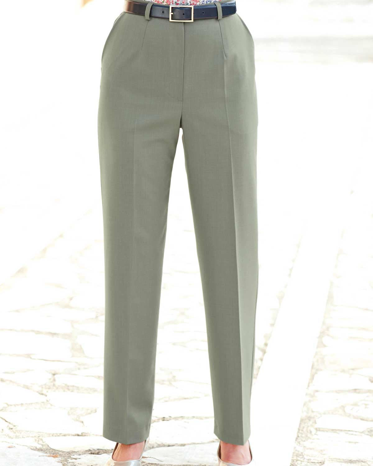 Ladies’ Sandown Wool Blend Straight Leg Trousers – Light Olive