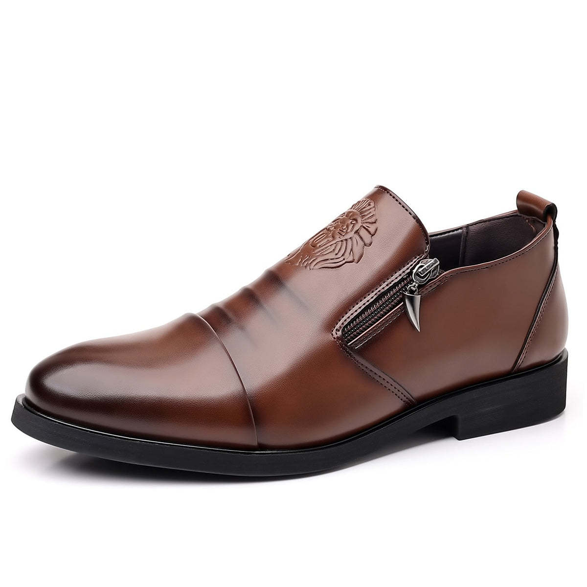 Italian Hand-embossed Zipper Leather Short Boots
