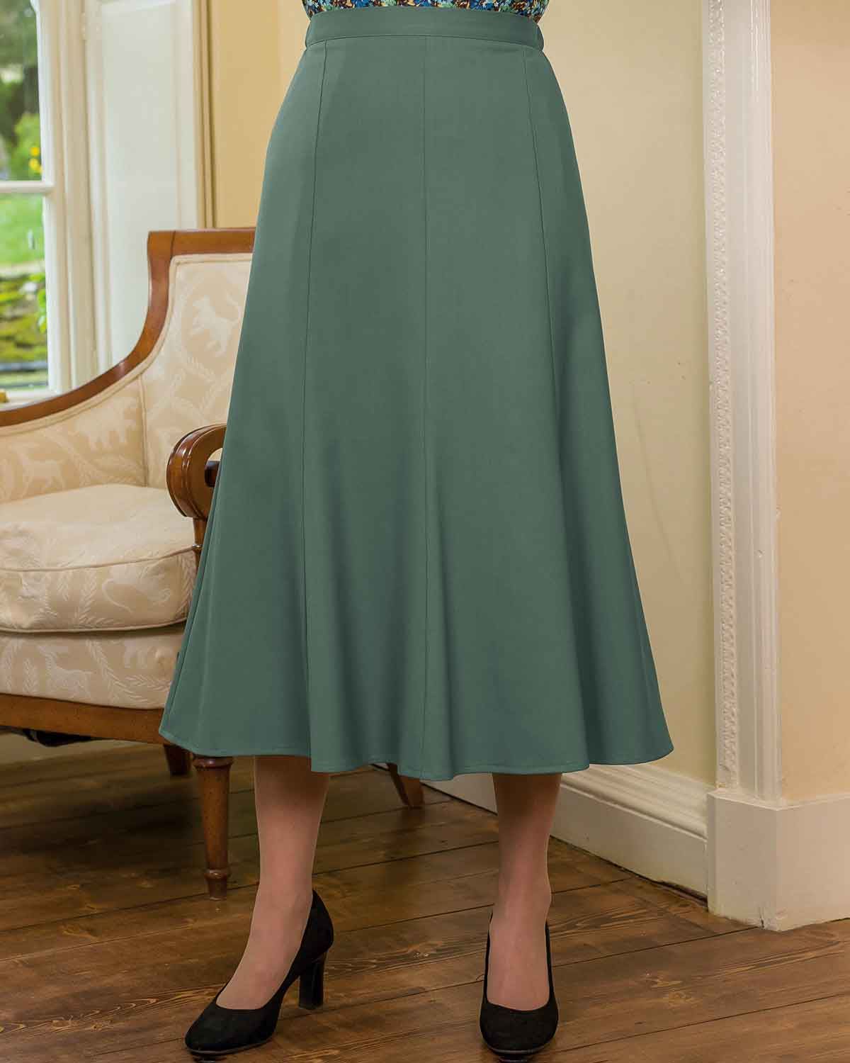 Ladies’ Sandown Wool Mix A-Line Skirt – Thyme