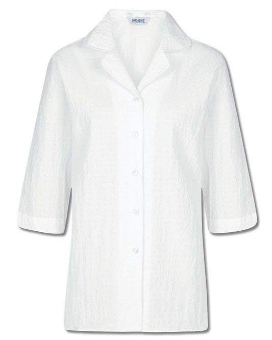 Gail Cotton Rich Seersucker White Blouse - White