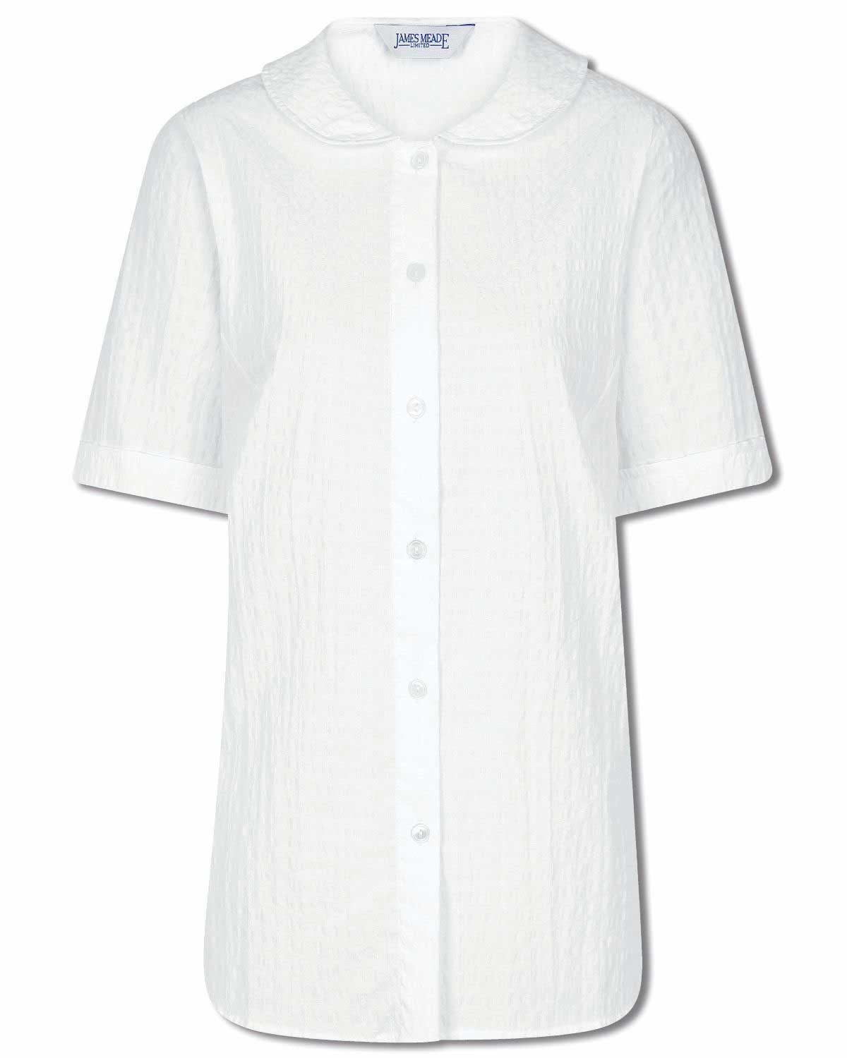 Tina White Cotton Rich Seersucker Blouse - White