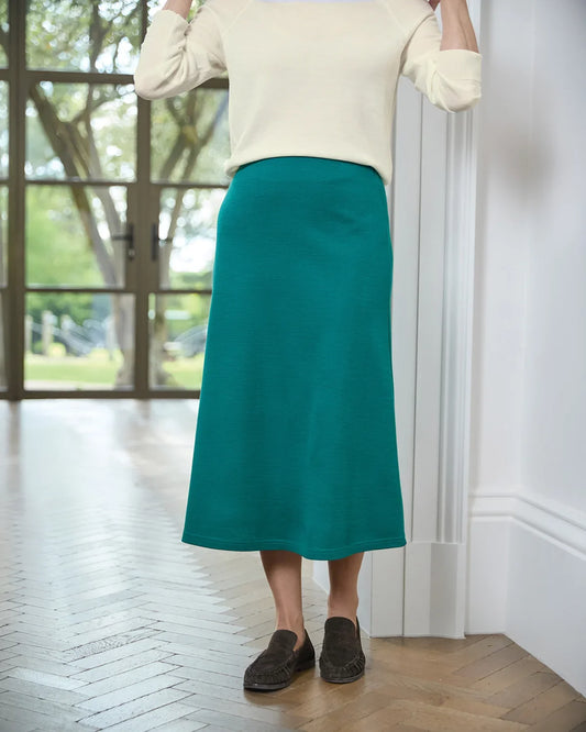 Isla Wool Blend Pull On Skirt - Emerald
