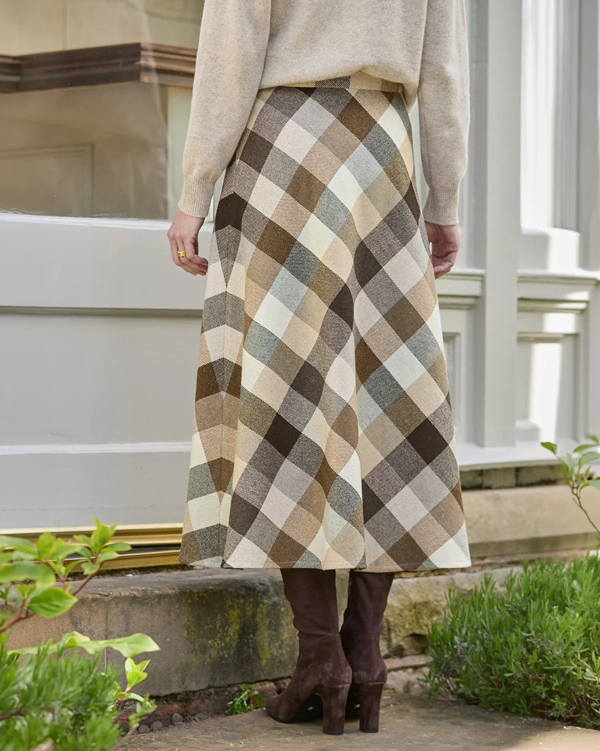 Roberta Checked Wool Mix A Line Skirt