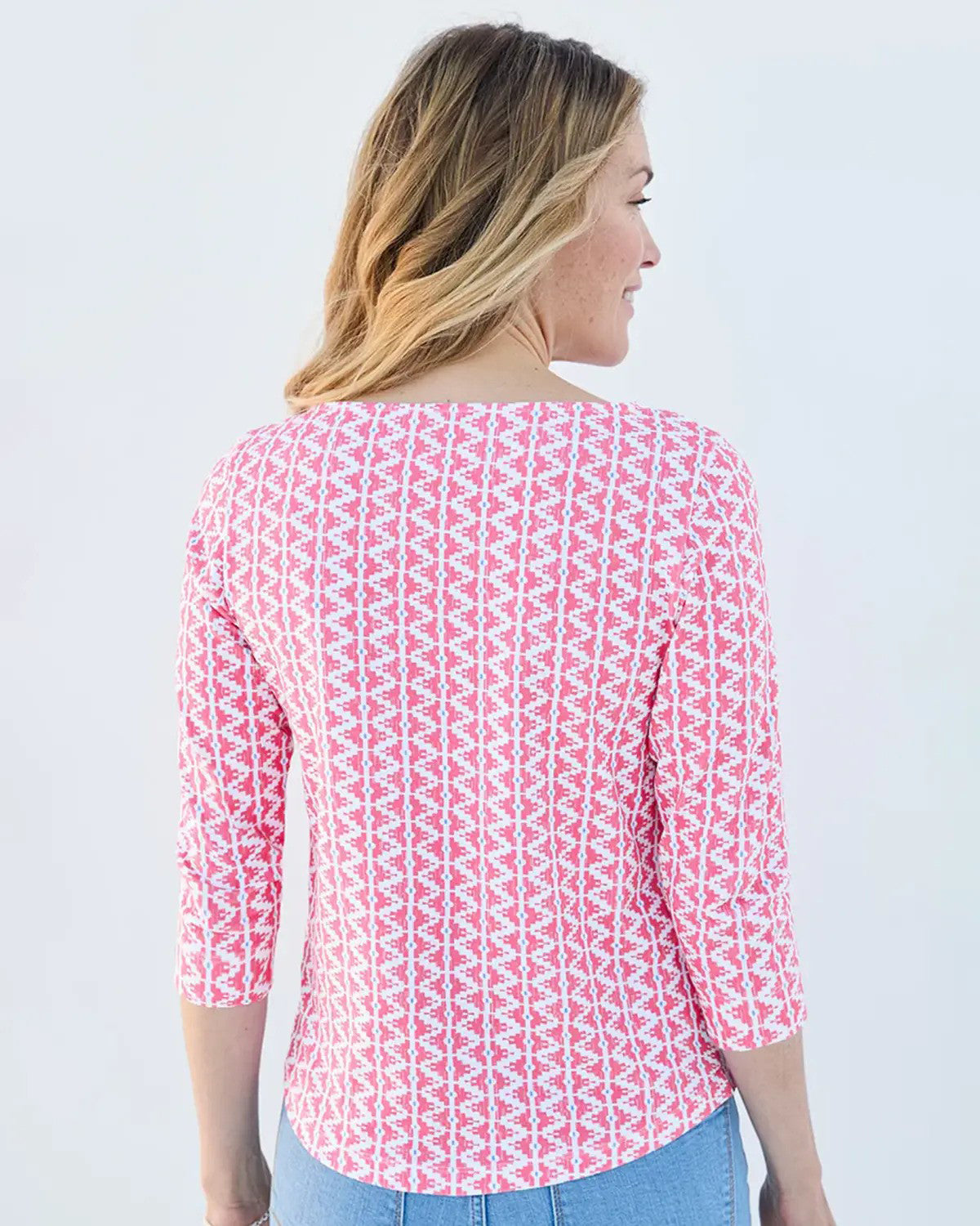 Suzy Cotton 3/4 Sleeved Top - Pink Print