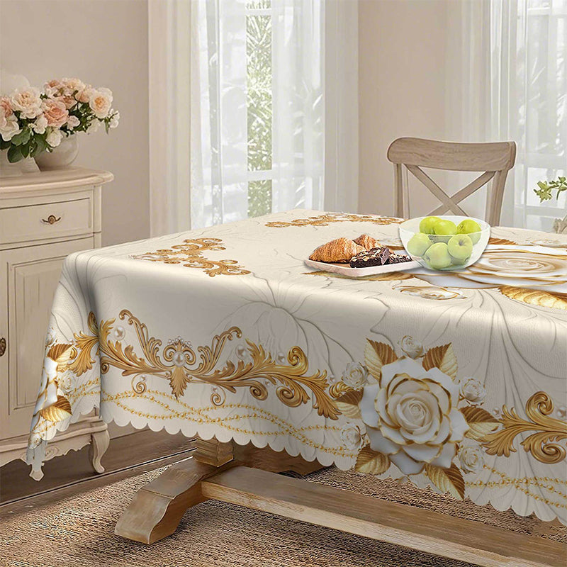 Waterproof Gold Rose Tablecloth