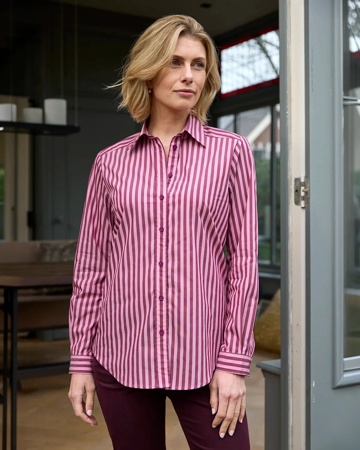 Candy Cotton Mix Long Sleeved Striped Blouse