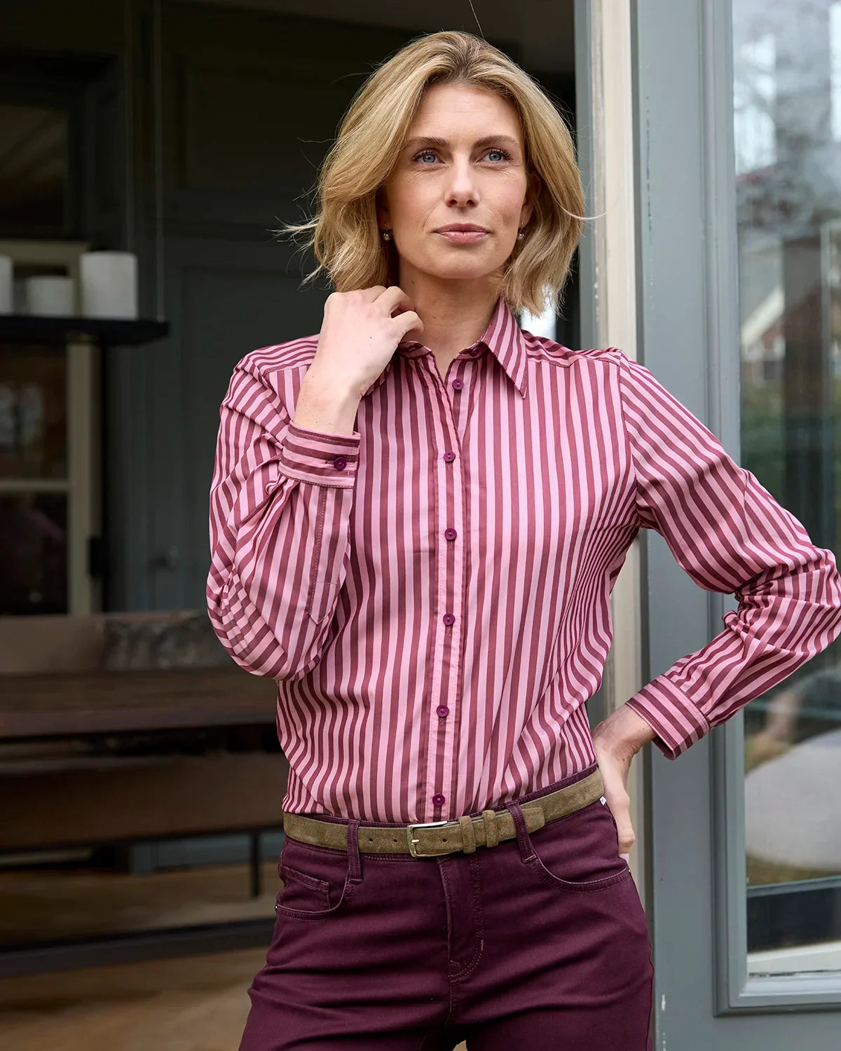 Candy Cotton Mix Long Sleeved Striped Blouse