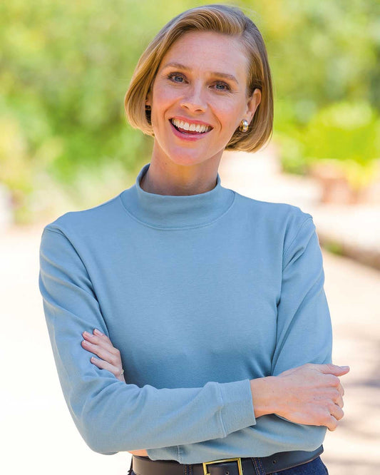 Cotton Turtle Neck Tops - Blue