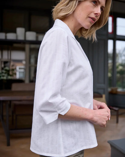 Beverley White Pure Cotton 3/4 Sleeve Blouse