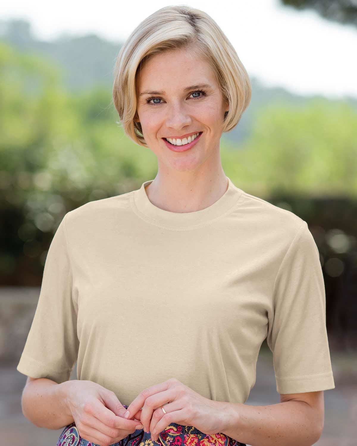 Silky Cotton Crew Neck Top - Champagne