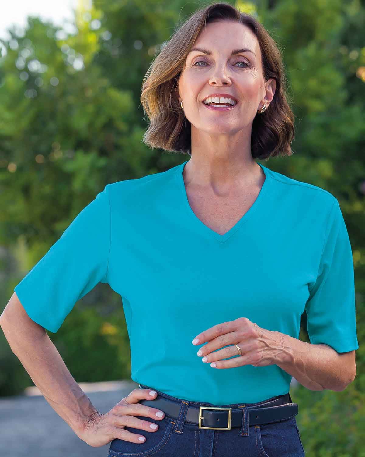 Silky Cotton V Neck Top  - Lagoon