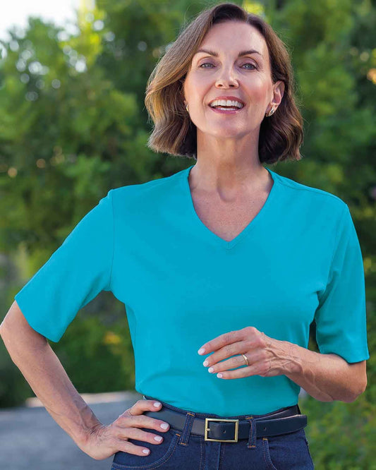 Silky Cotton V Neck Top  - Lagoon