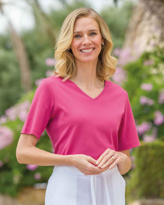 Silky Cotton V Neck Top  - Raspberry