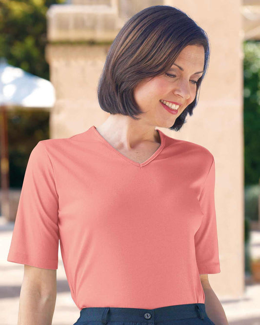 Silky Cotton V Neck Top  - Coral