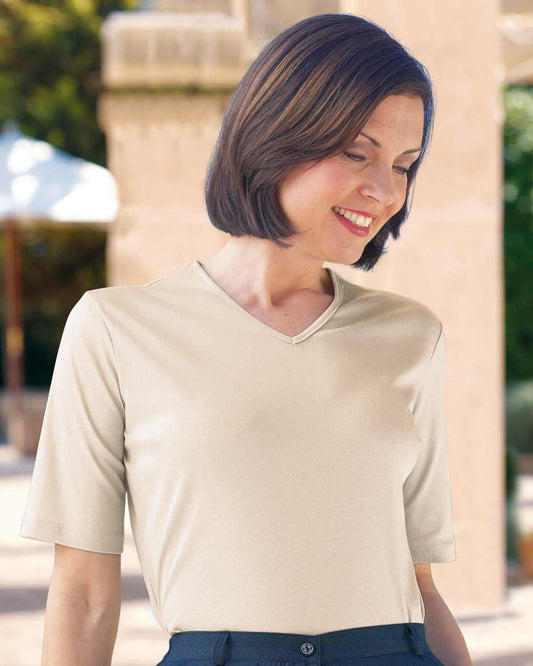 Silky Cotton V Neck Top  - Champagne