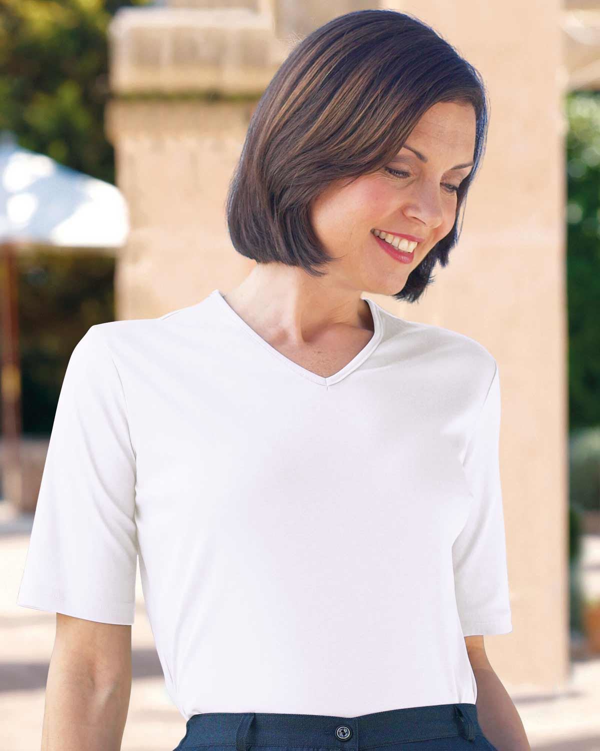 Silky Cotton V Neck Top  - White