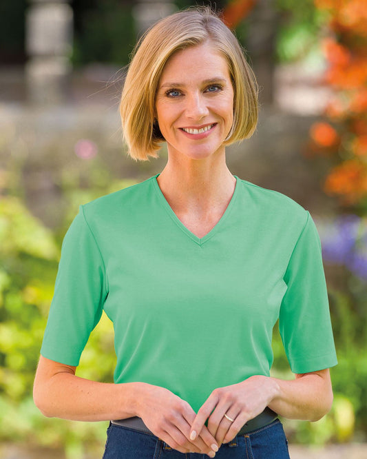 Silky Cotton V Neck Top  - Spearmint