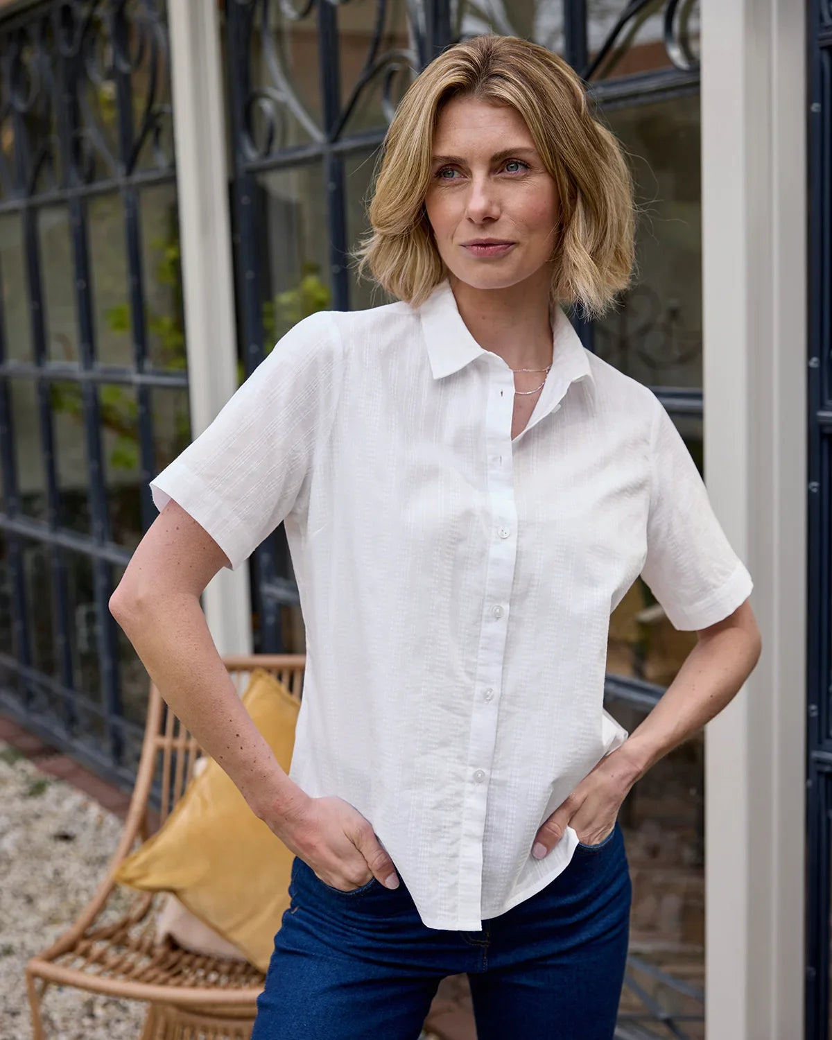 Alison White Pure Cotton Short Sleeve Blouse