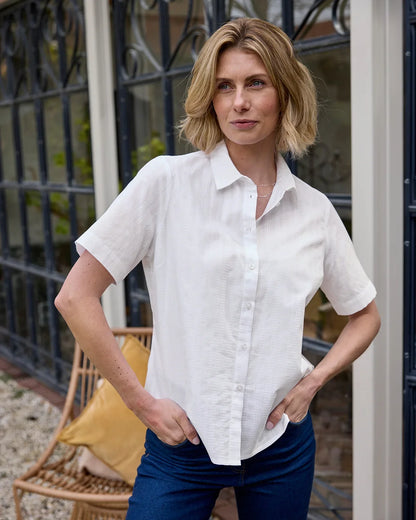 Alison White Pure Cotton Short Sleeve Blouse