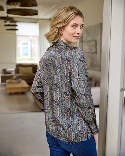 Miriam Patterned Pure Viscose Long Sleeve Blouse