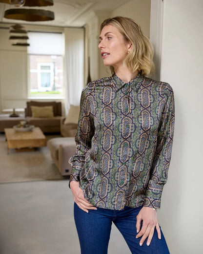 Miriam Patterned Pure Viscose Long Sleeve Blouse