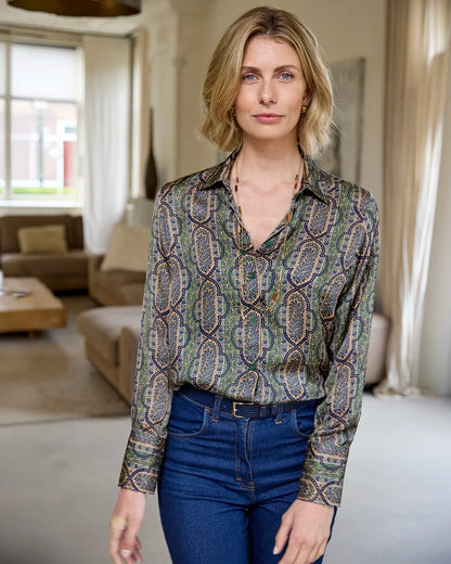 Miriam Patterned Pure Viscose Long Sleeve Blouse