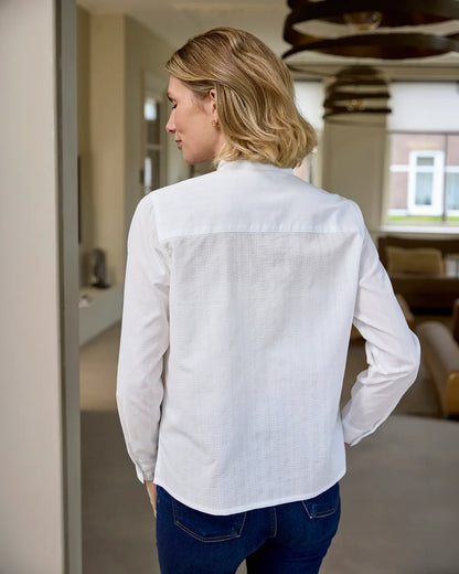 Evelyn White Pure Cotton Long Sleeve Blouse