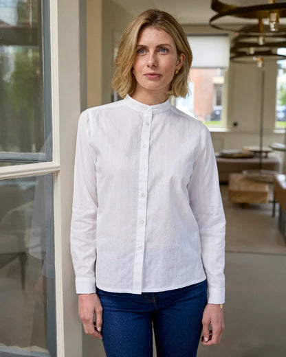 Evelyn White Pure Cotton Long Sleeve Blouse