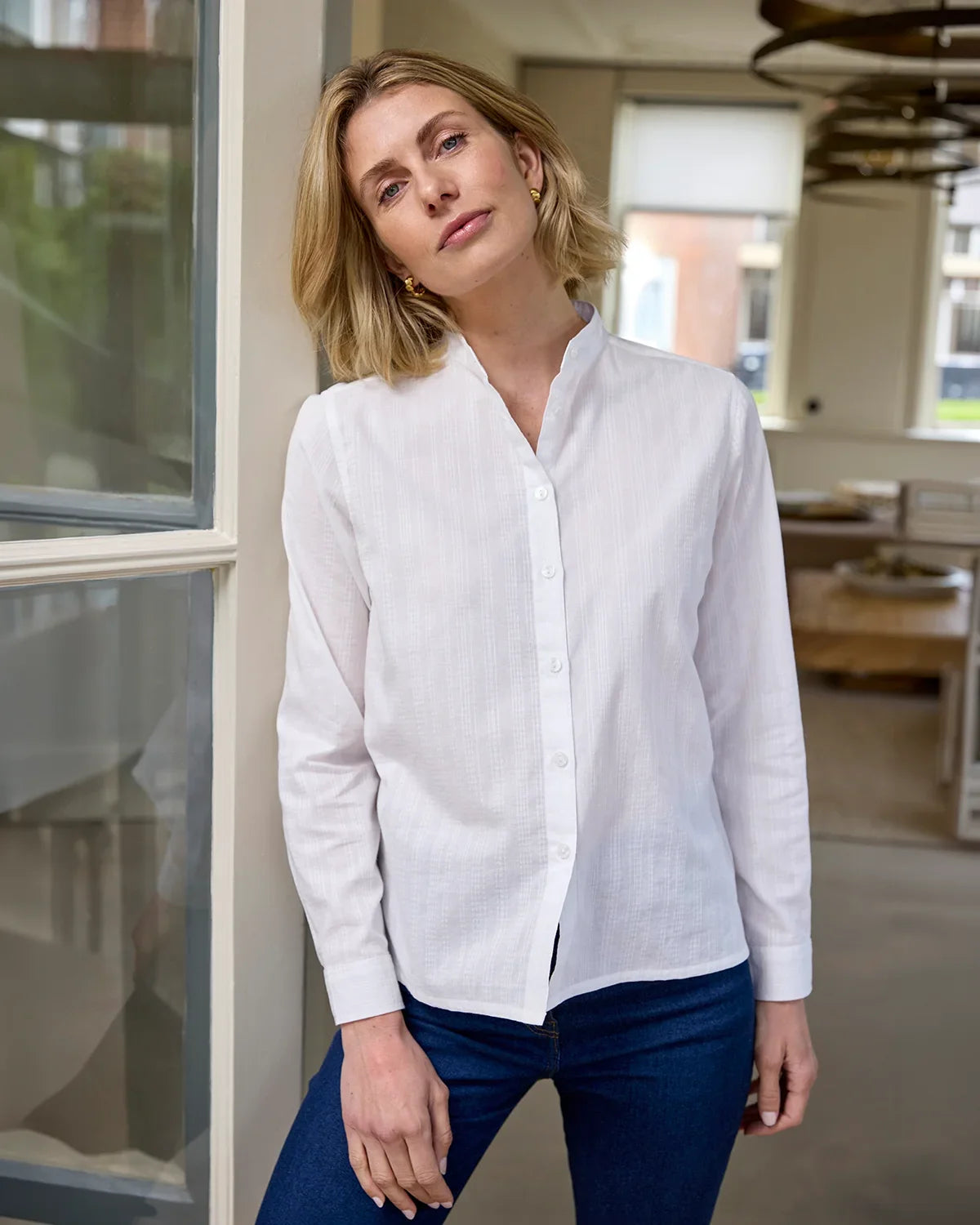 Evelyn White Pure Cotton Long Sleeve Blouse