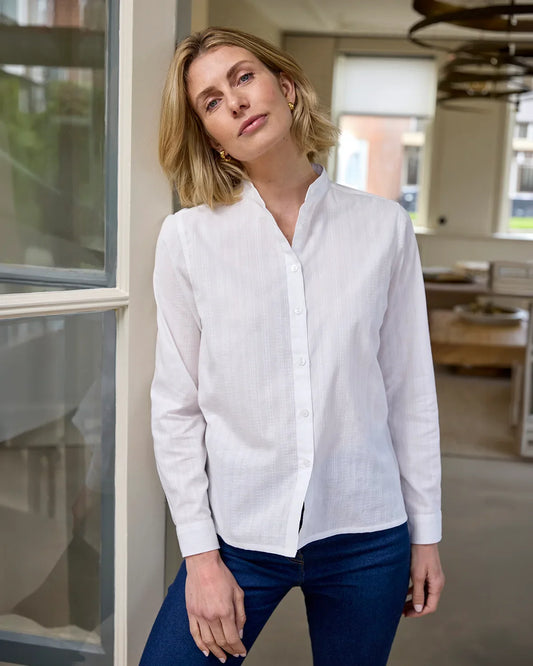 Evelyn White Pure Cotton Long Sleeve Blouse