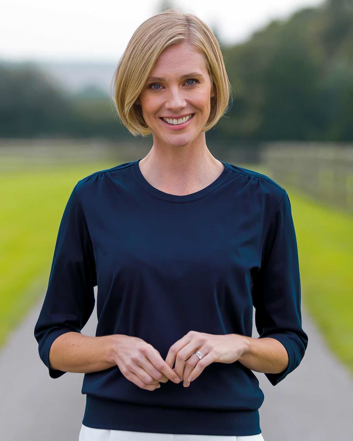 Ladies’ Pure Cotton Blouson Top – Navy