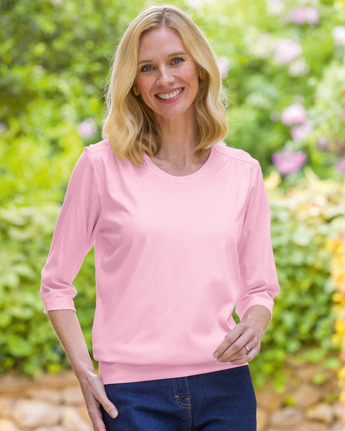 Ladies’ Pure Cotton Blouson Top – Pale Pink