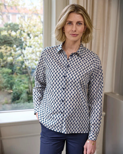 Elspeth Patterned Pure Cotton Long Sleeve Blouse