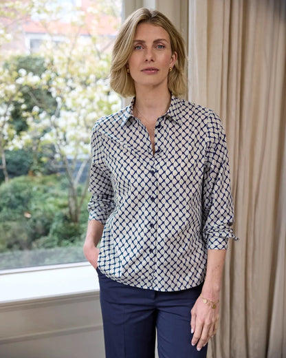 Elspeth Patterned Pure Cotton Long Sleeve Blouse