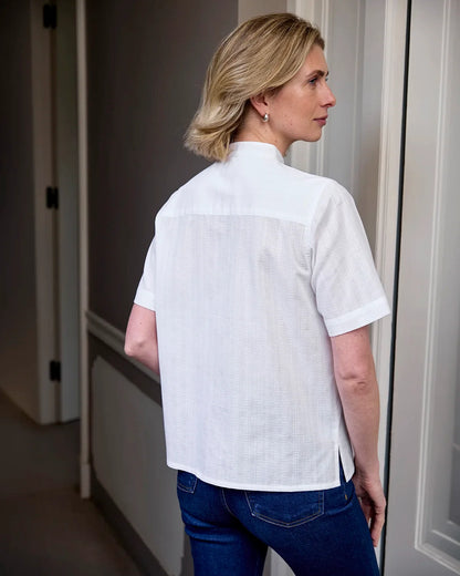 Evelyn White Pure Cotton Short Sleeve Blouse