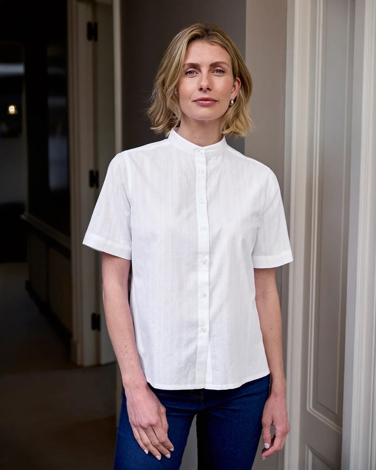 Evelyn White Pure Cotton Short Sleeve Blouse