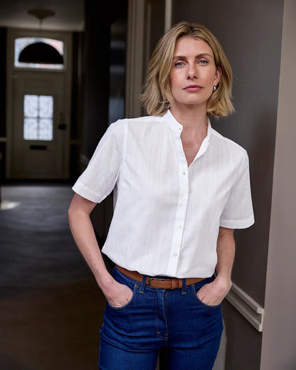 Evelyn White Pure Cotton Short Sleeve Blouse