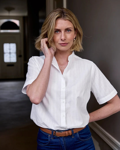 Evelyn White Pure Cotton Short Sleeve Blouse