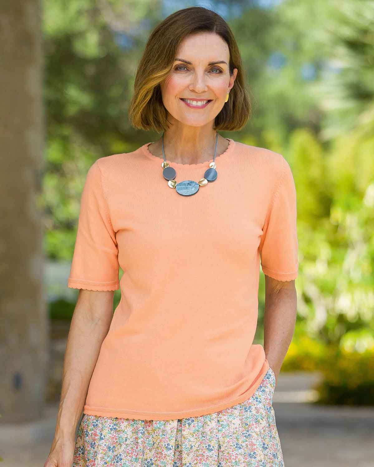Cotton Scalloped Top - Papaya