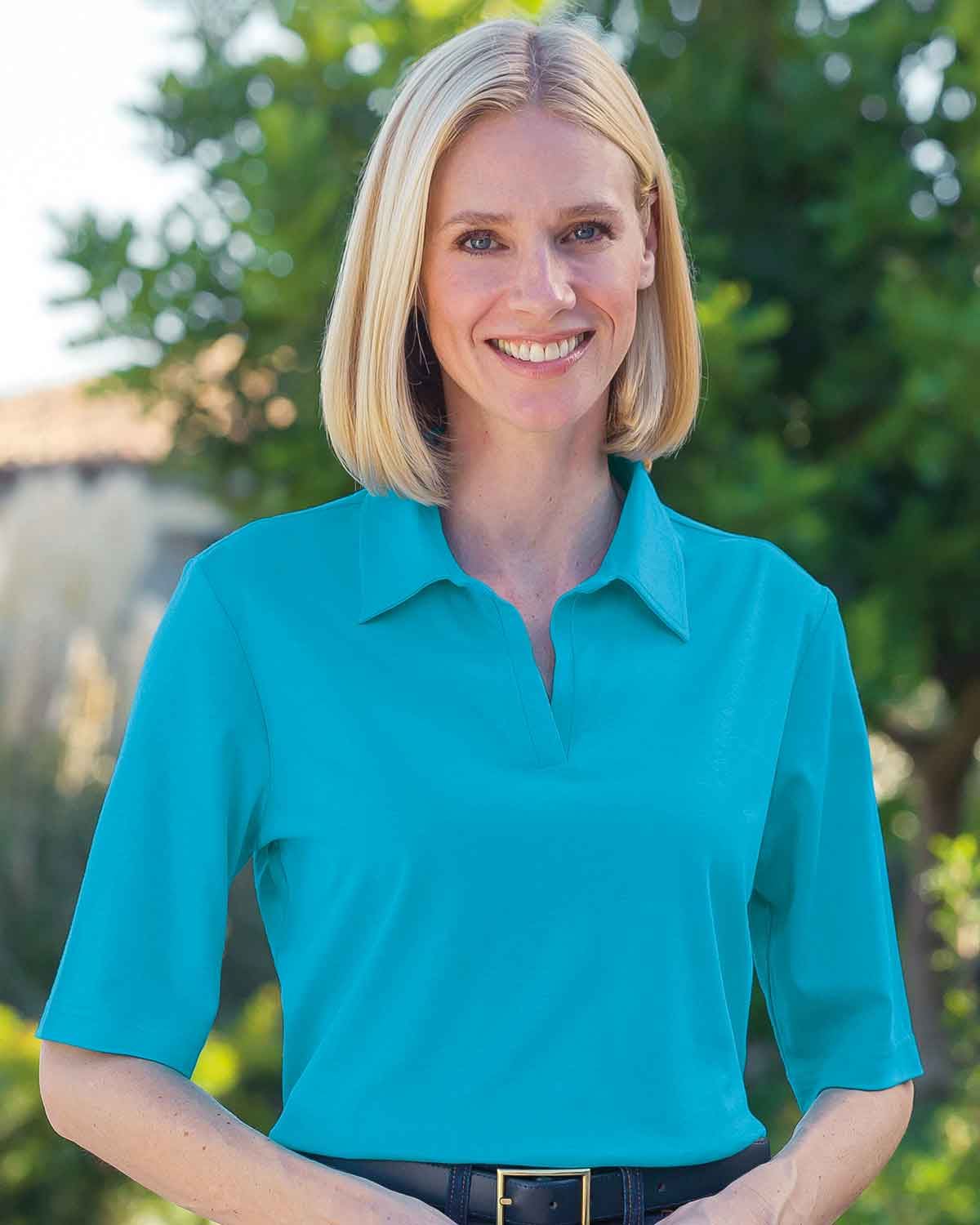 Silky Cotton Ladies Polo Top - Lagoon