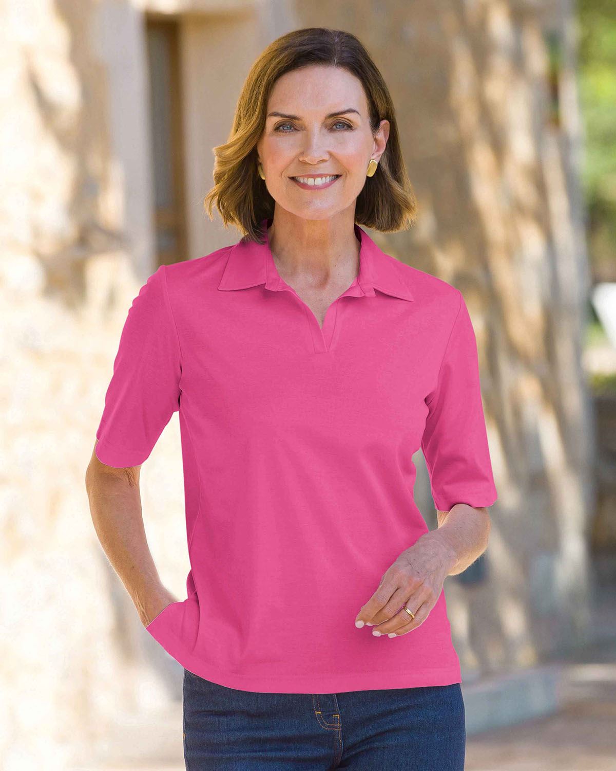 Silky Cotton Ladies Polo Top - Raspberry