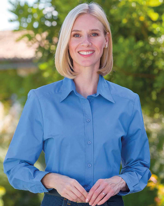 Easycare Long Sleeve Plain Polycotton Shirts - Delphinium
