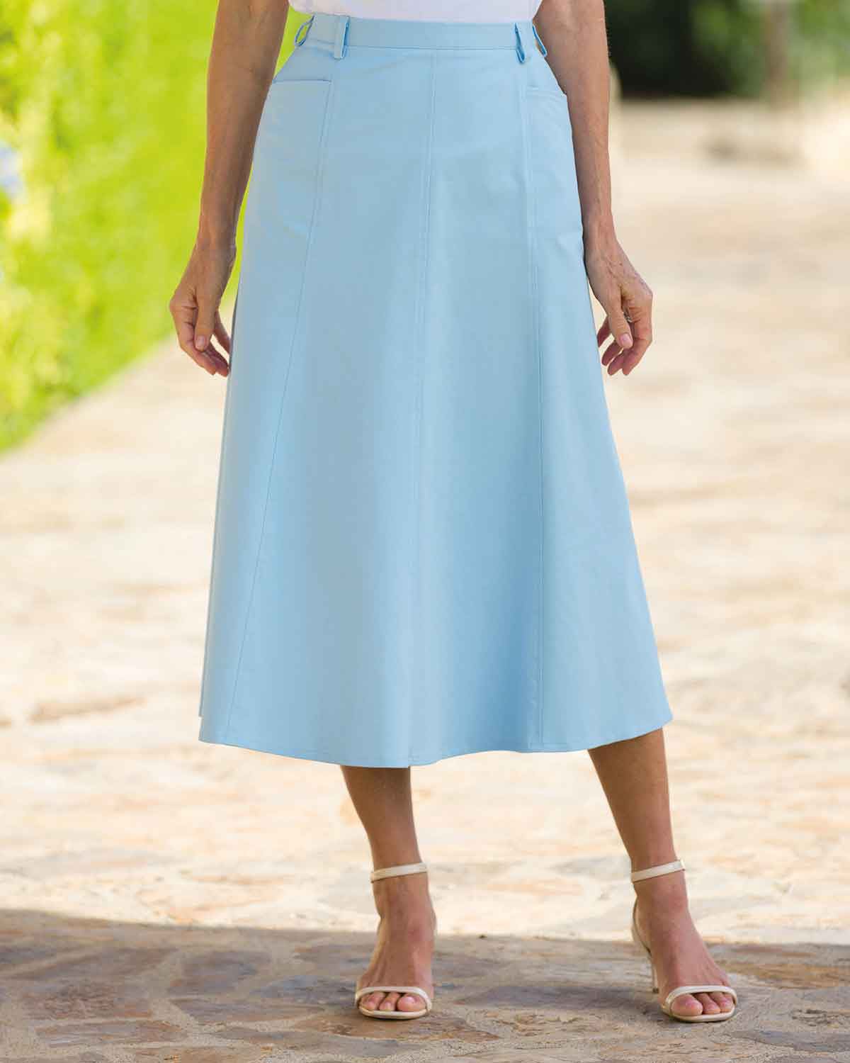 Chino Pure Cotton Twill Flared Skirt - Blue