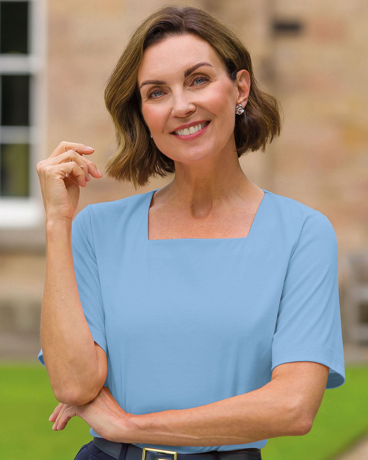 Silky Cotton Square Neck Top - Cornflower